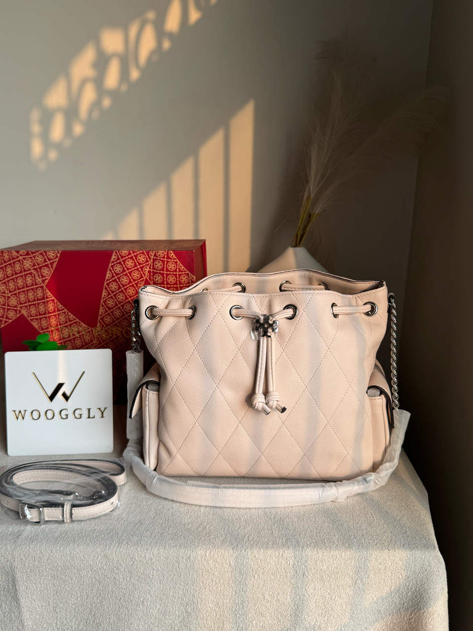 Viral Tory Burch Fleming Quilted Bag - Cream Beige with Box Packing