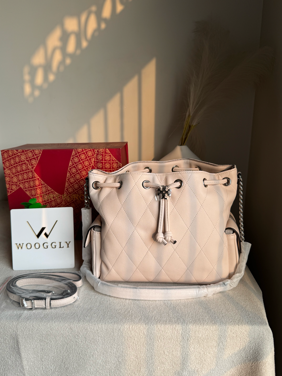 Viral Tory Burch Fleming Quilted Bag - Cream Beige with Box Packing