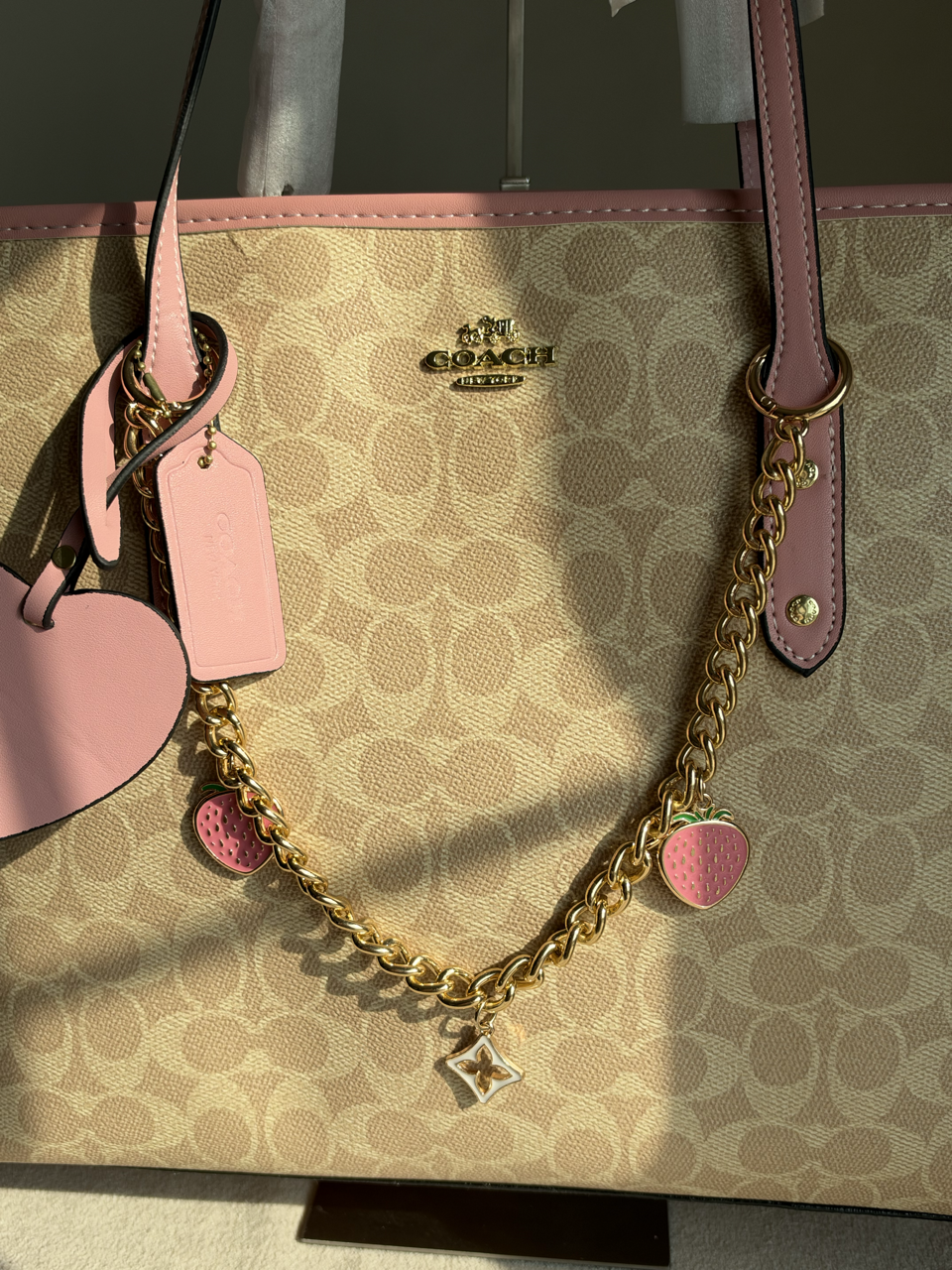 High Quality Tote Bag with Charms & Chain (Box Packing) - Beige