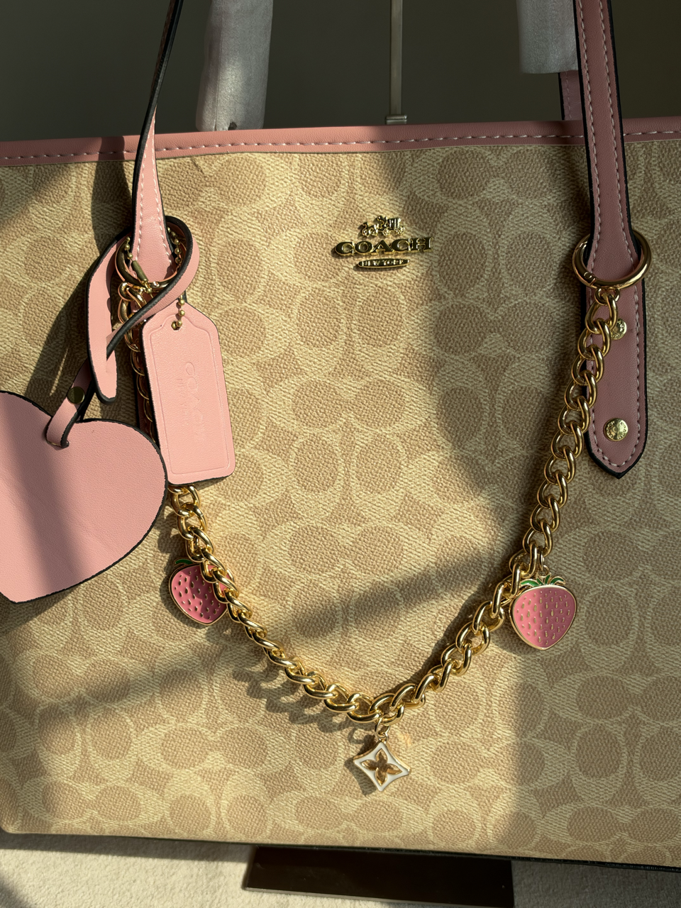 High Quality Tote Bag with Charms & Chain (Box Packing) - Beige