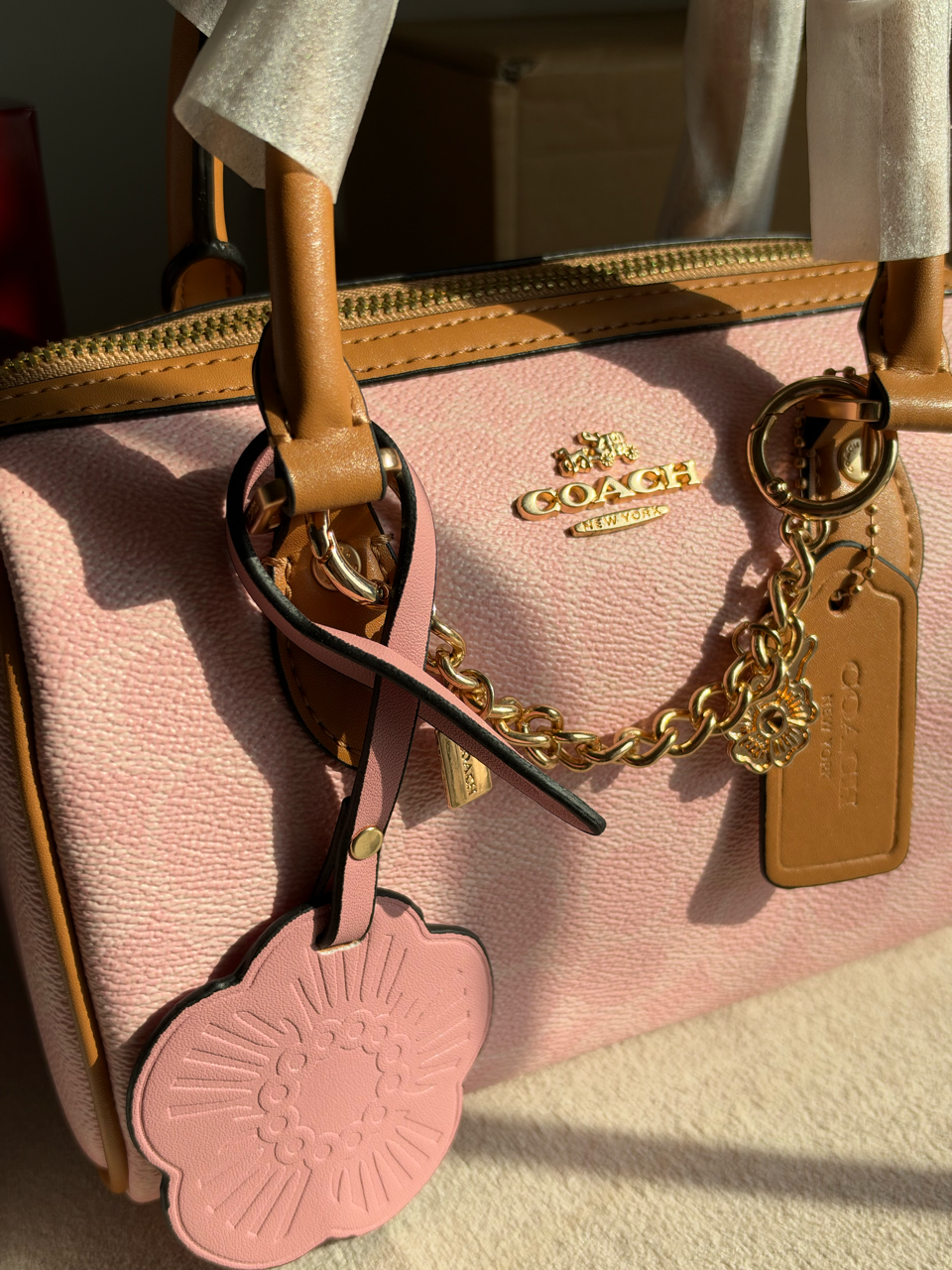 Rowan Satchel With Chains & Charm Box Packing (Medium Size) - Pink