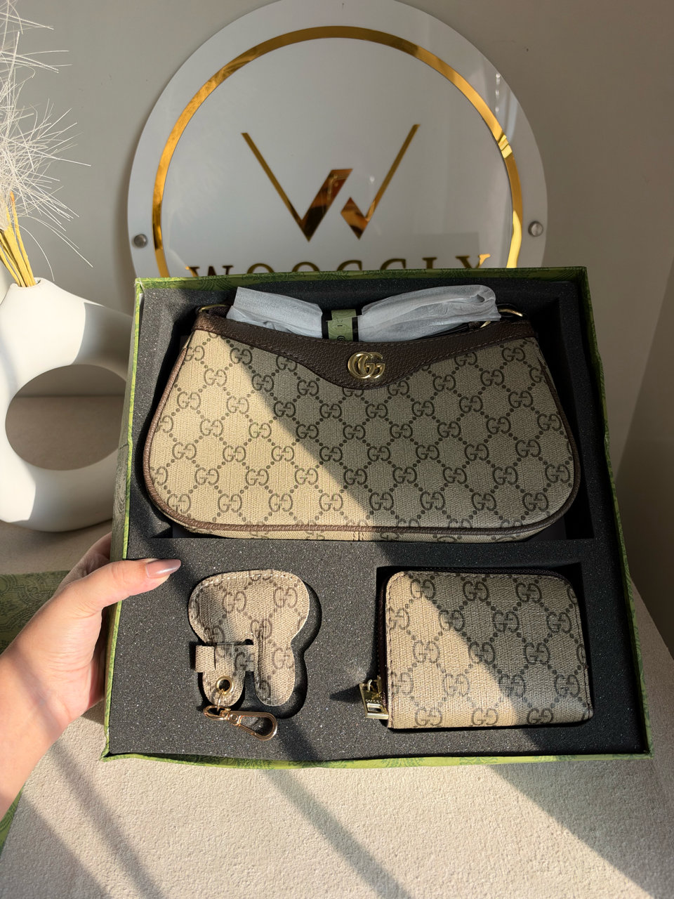 Signature Gift Box With Charm & Wallet (Box Packing) - Beige & Brown