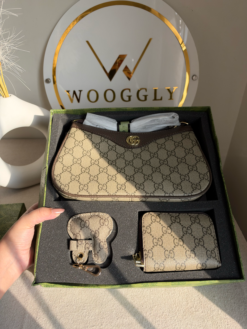Signature Gift Box With Charm & Wallet (Box Packing) - Beige & Brown