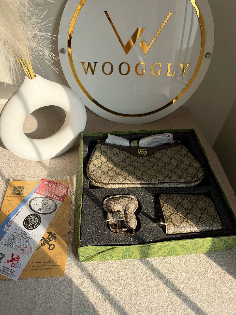 Signature Gift Box With Charm & Wallet (Box Packing) - Beige & Brown