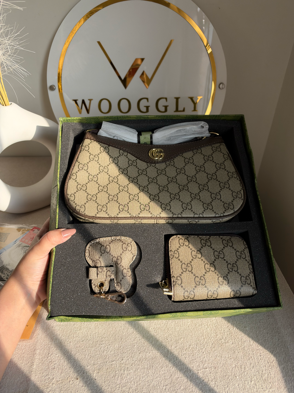Signature Gift Box With Charm & Wallet (Box Packing) - Beige & Brown