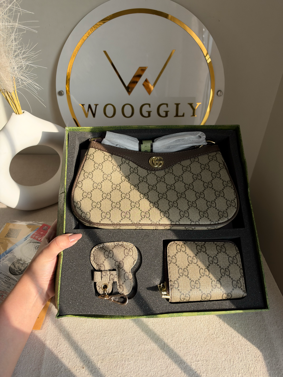 Signature Gift Box With Charm & Wallet (Box Packing) - Beige & Brown