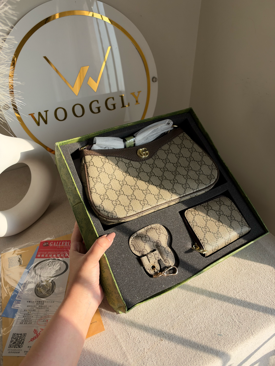 Signature Gift Box With Charm & Wallet (Box Packing) - Beige & Brown