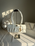 Ruched Shoulder Bag with Heart Charm With C & K Paper Bag - White
