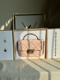 Charles & Keith Quilted Boxy Top Handle Bag Gift Set with 3 CHARMS - Baby Pink