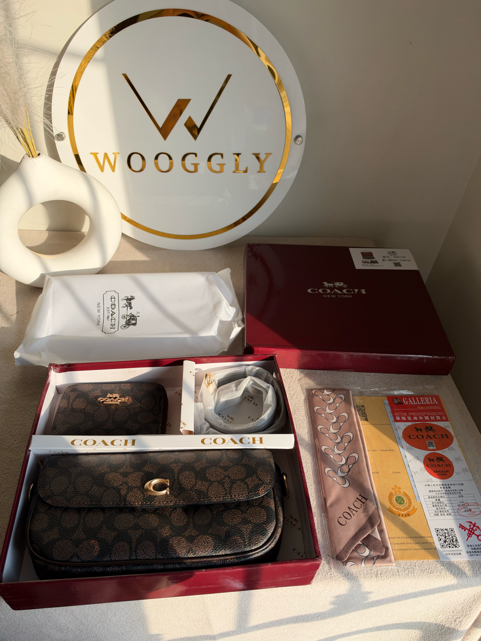 High Quality Gift Set With Wallet & Silk Scarf ( Box Packing) - Brown