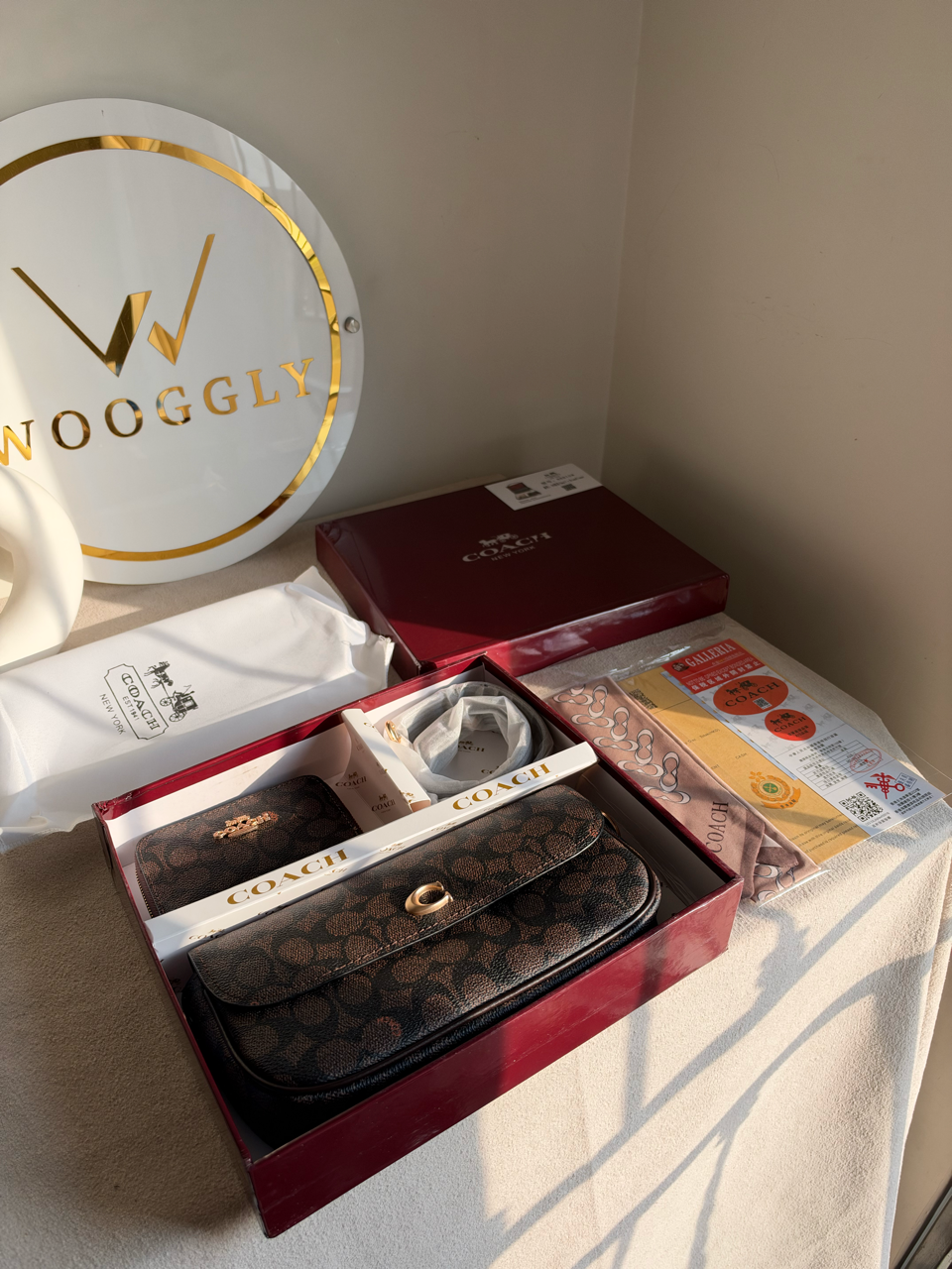 High Quality Gift Set With Wallet & Silk Scarf ( Box Packing) - Brown