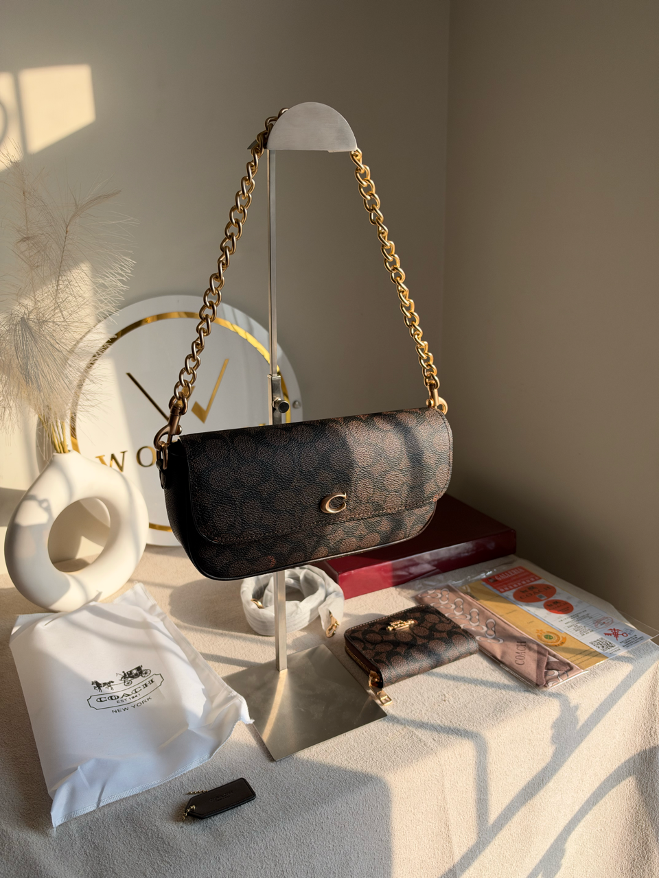 High Quality Gift Set With Wallet & Silk Scarf ( Box Packing) - Brown