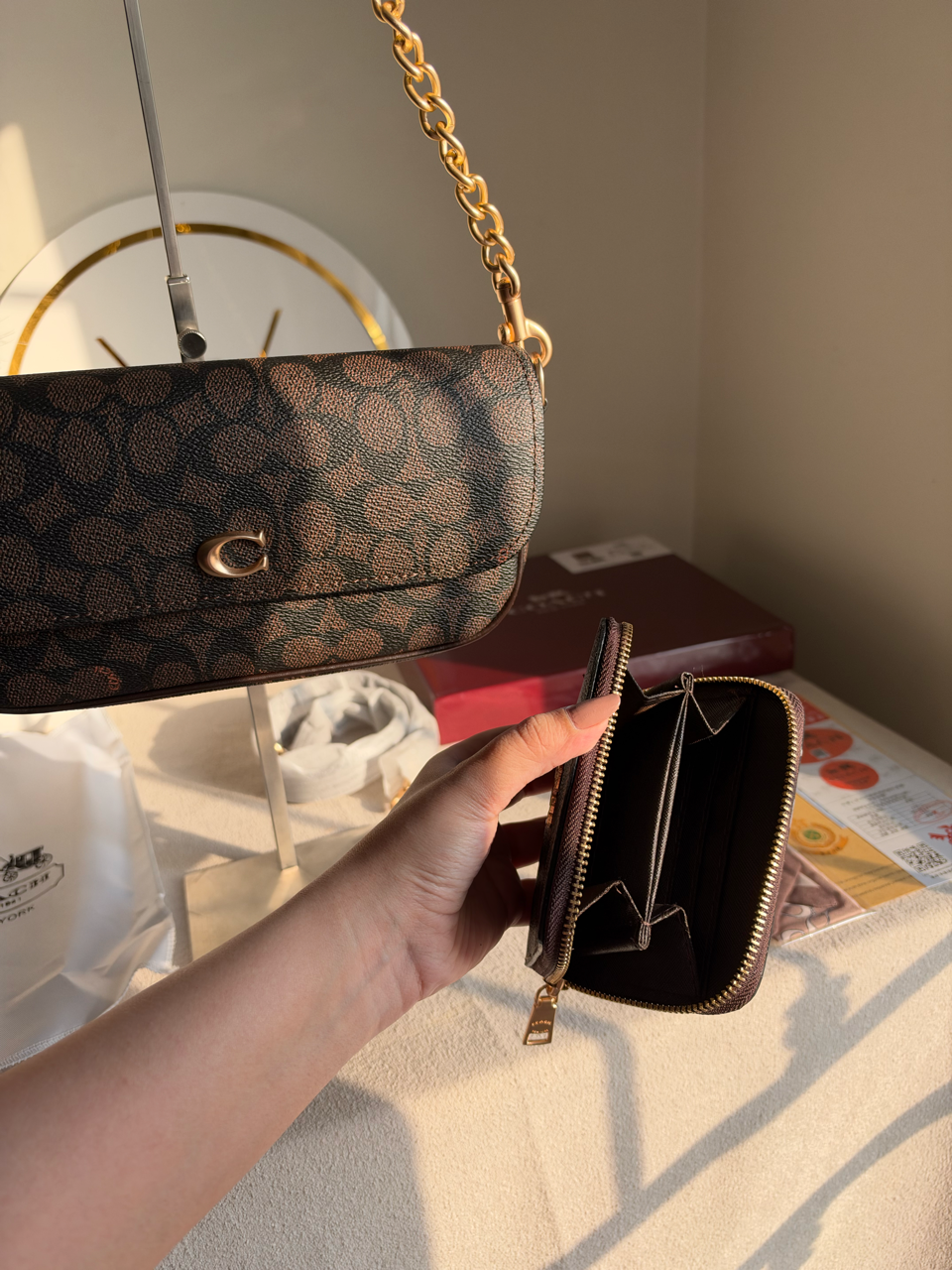 High Quality Gift Set With Wallet & Silk Scarf ( Box Packing) - Brown