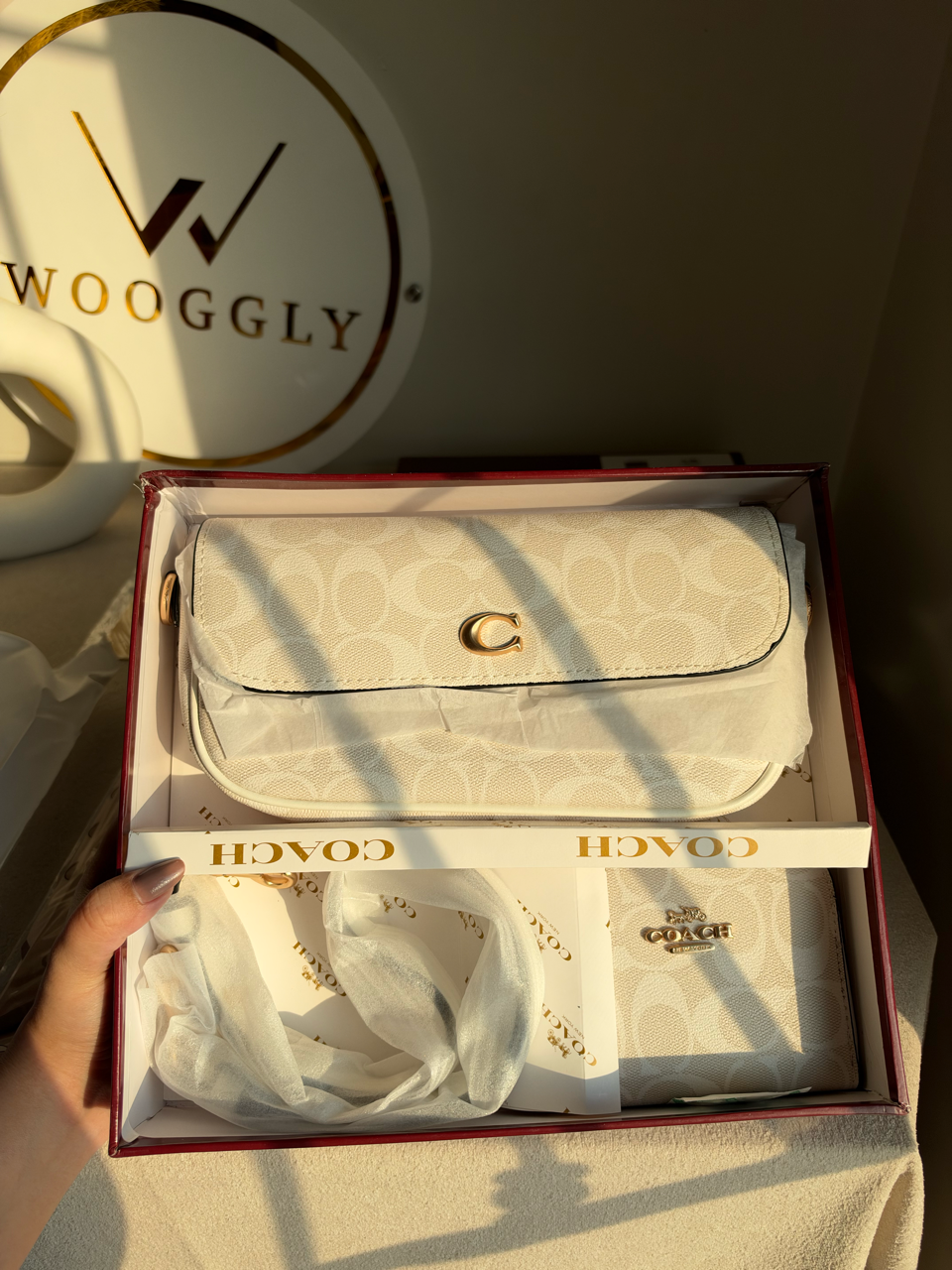 High Quality Gift Set With Wallet & Silk Scarf ( Box Packing) - Off White