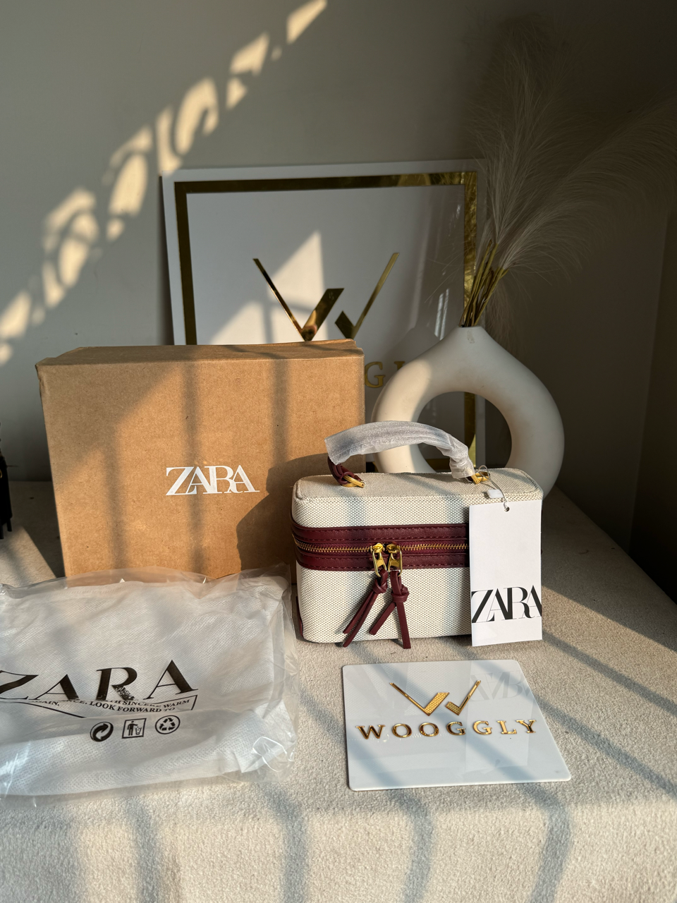 Viral Zara Bag- Cream & Maroon