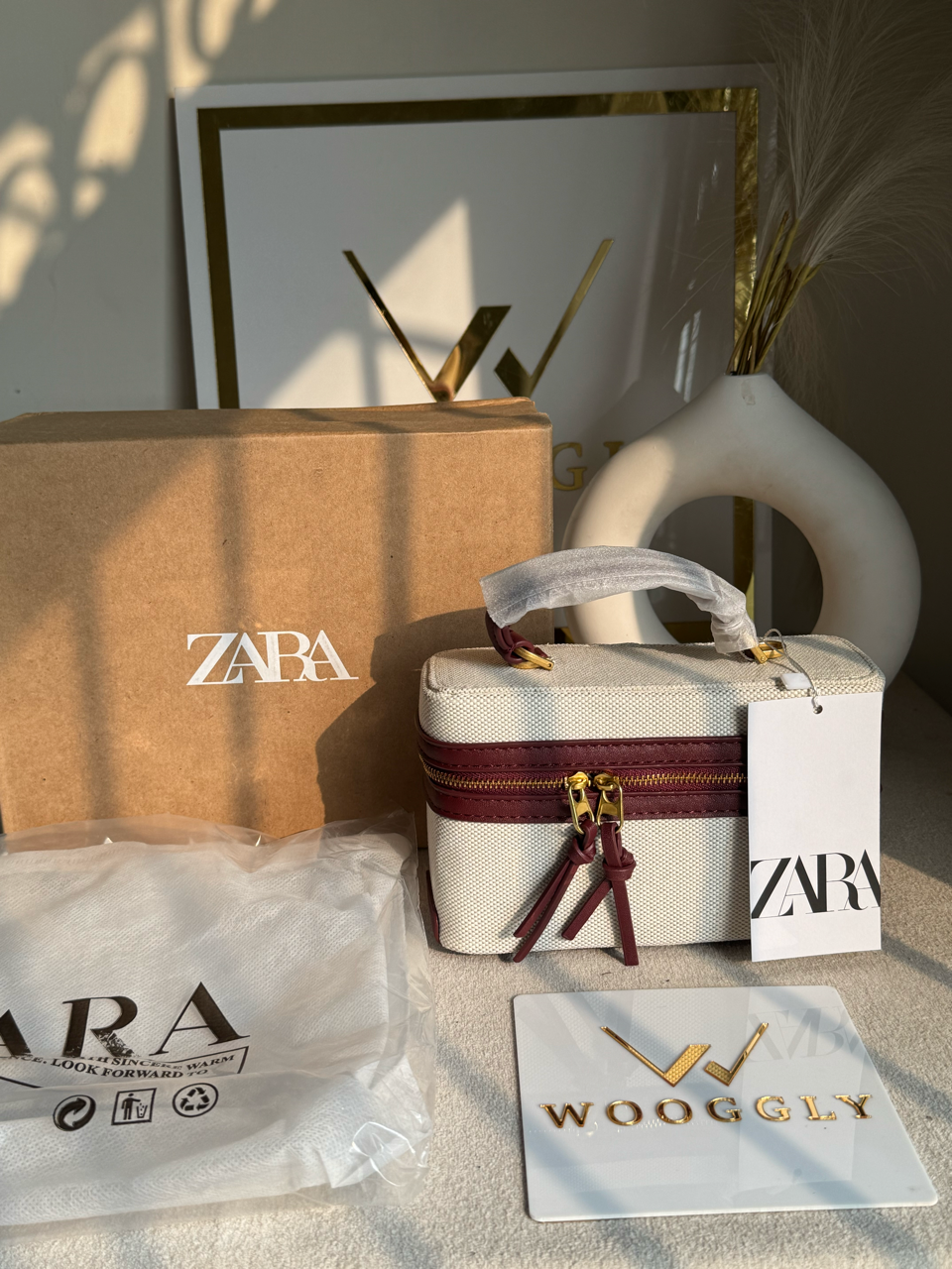 Viral Zara Bag- Cream & Maroon