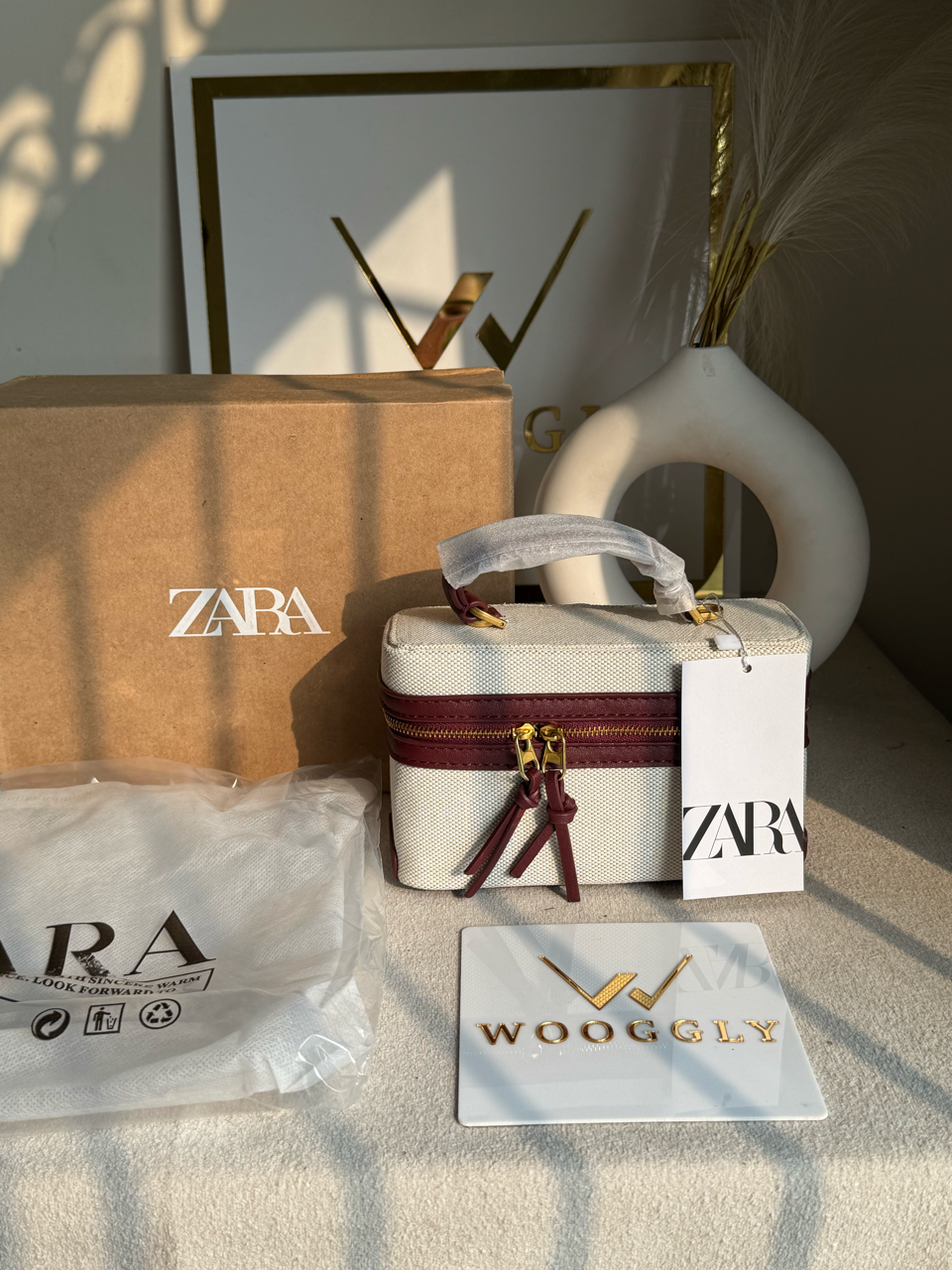 Viral Zara Bag- Cream & Maroon