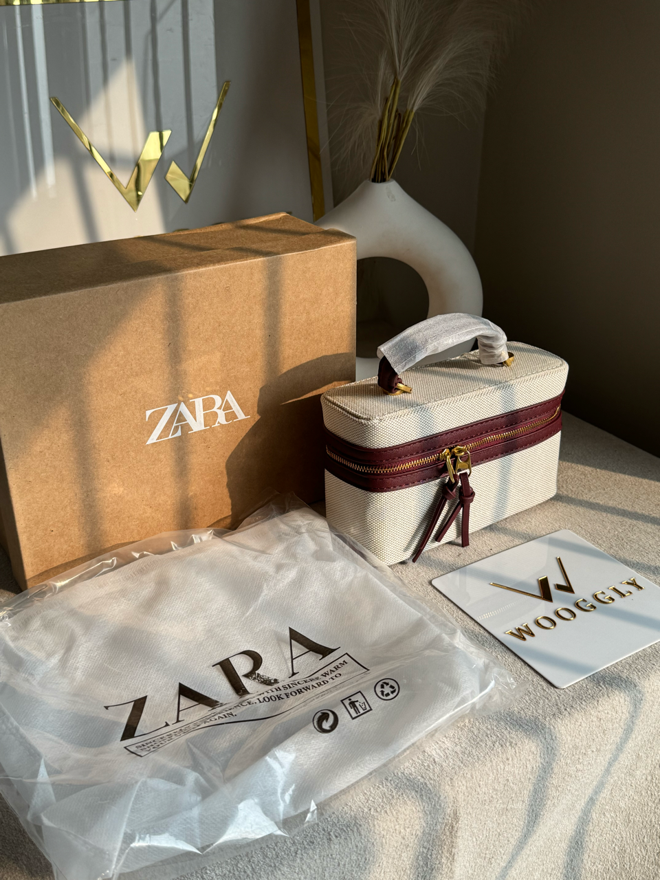 Viral Zara Bag- Cream & Maroon