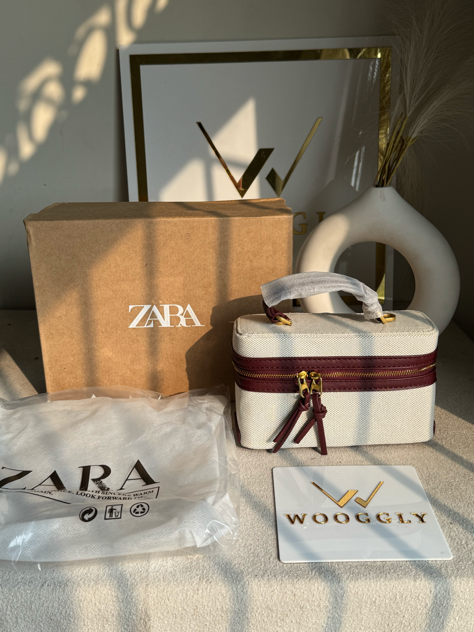 Viral Zara Bag- Cream & Maroon