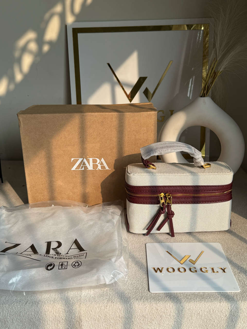 Viral Zara Bag- Cream & Maroon