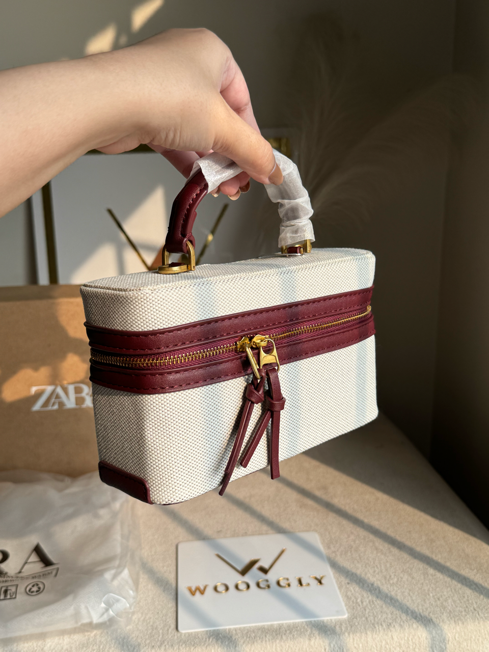 Viral Zara Bag- Cream & Maroon