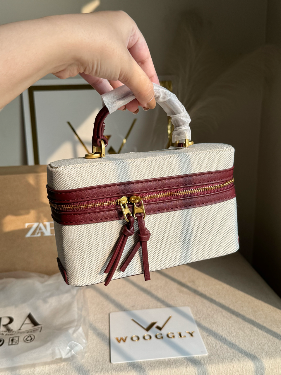 Viral Zara Bag- Cream & Maroon