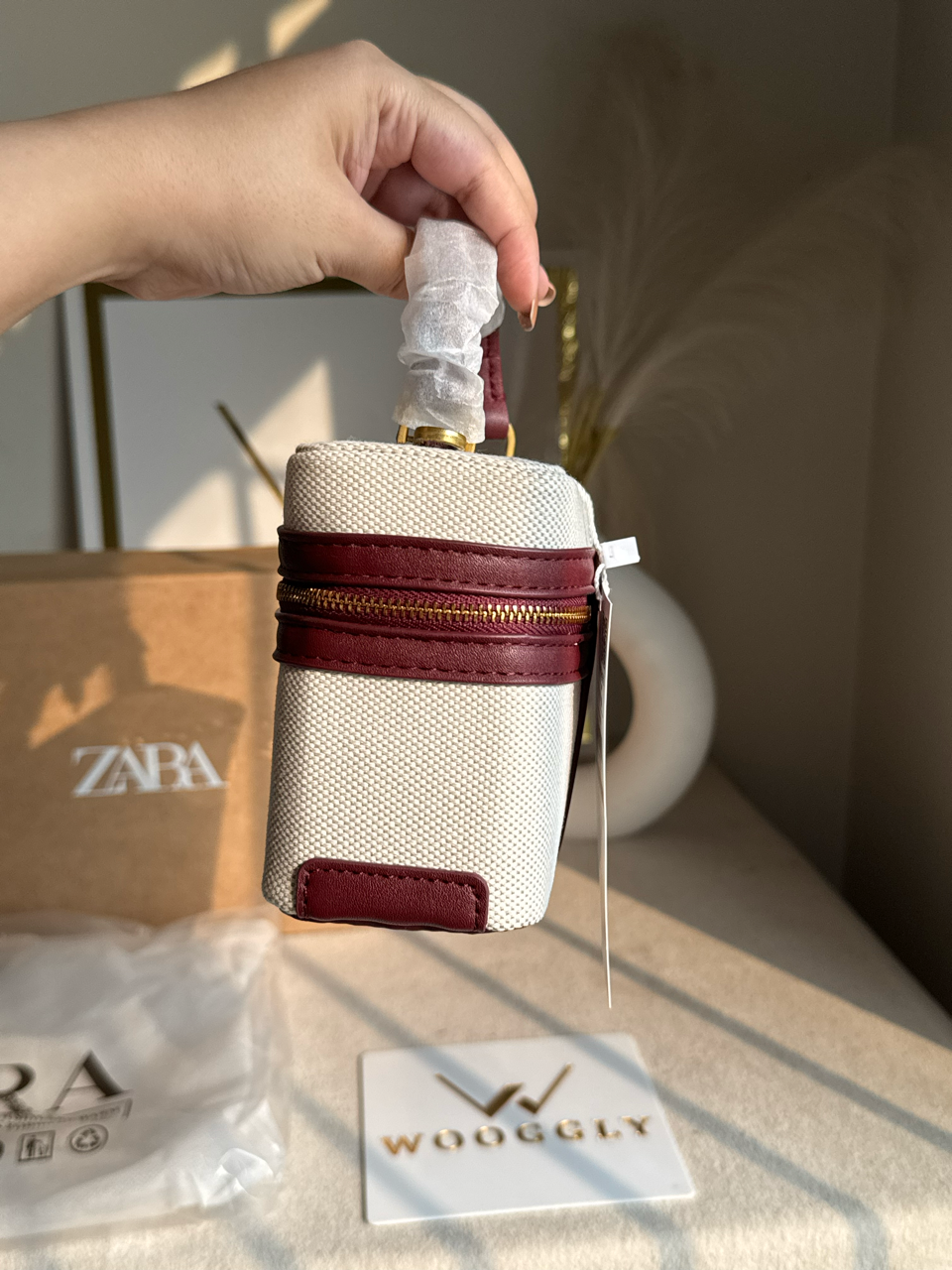 Viral Zara Bag- Cream & Maroon