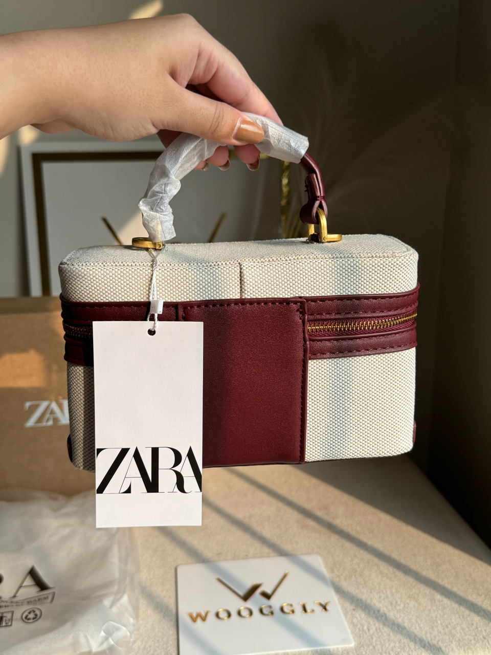 Viral Zara Bag- Cream & Maroon