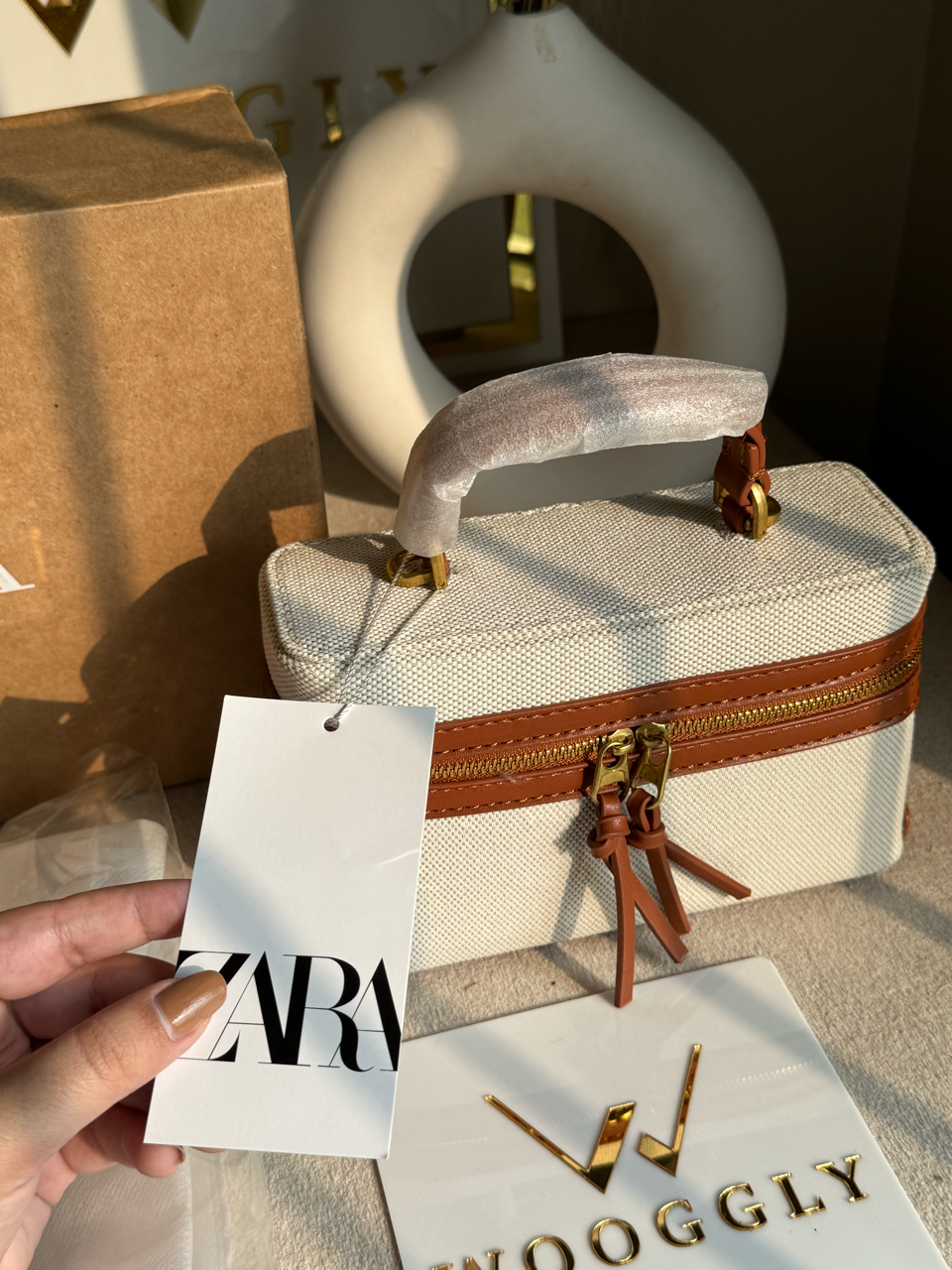 Viral Zara Bag- Off White & Brown