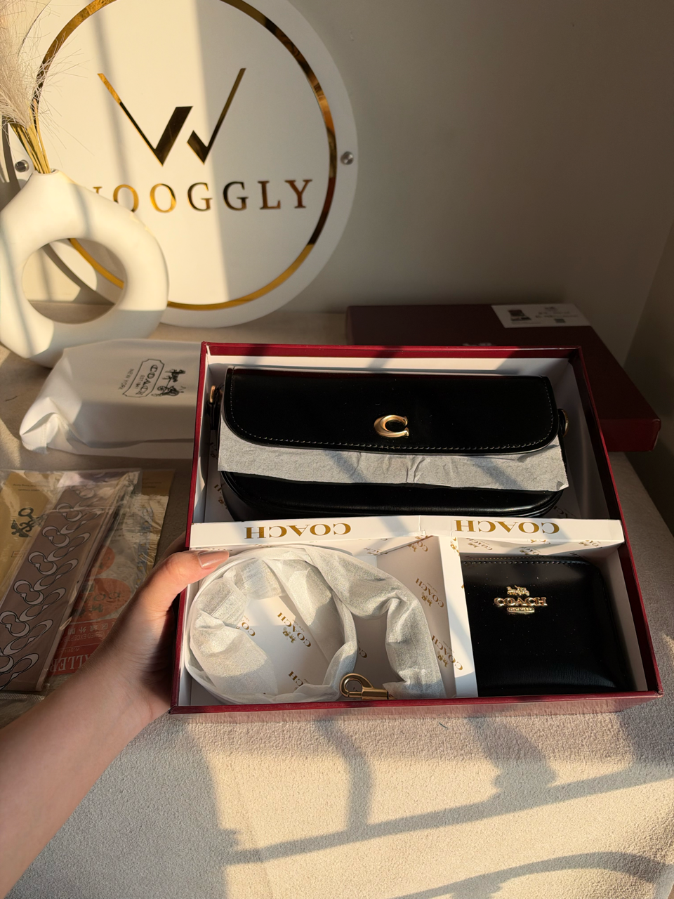 High Quality Gift Set With Wallet & Silk Scarf ( Box Packing) - Black