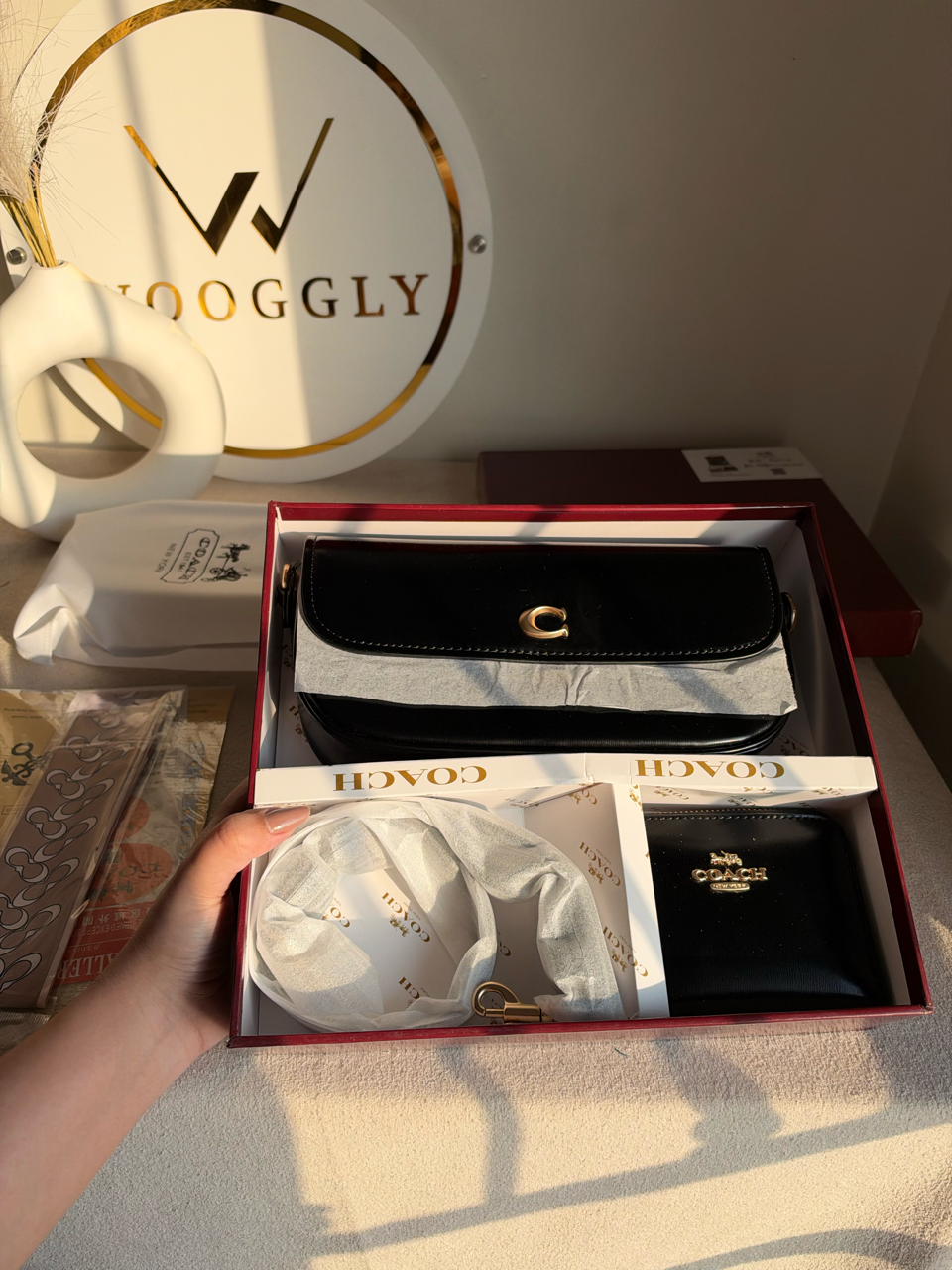 High Quality Gift Set With Wallet & Silk Scarf ( Box Packing) - Black