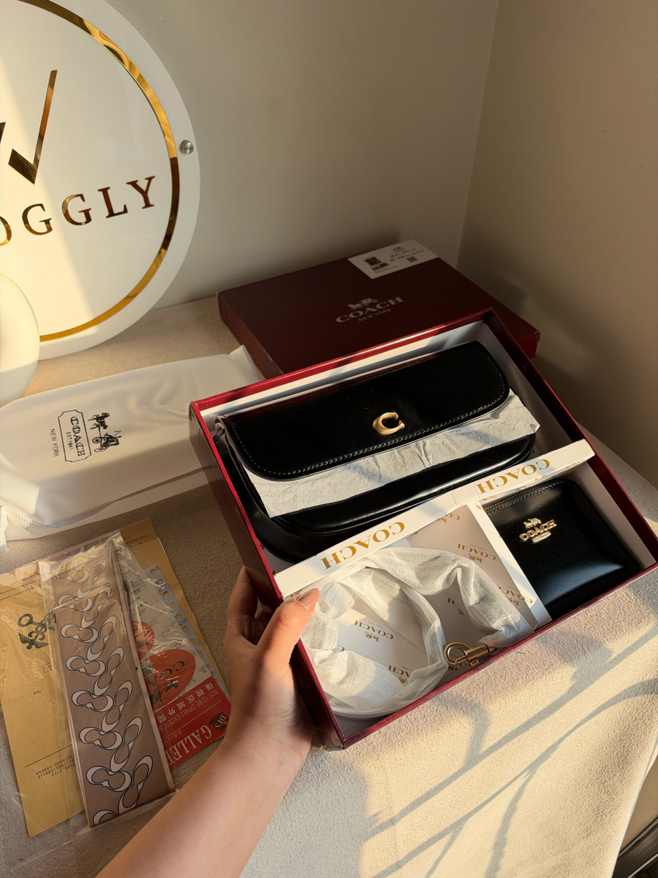 High Quality Gift Set With Wallet & Silk Scarf ( Box Packing) - Black