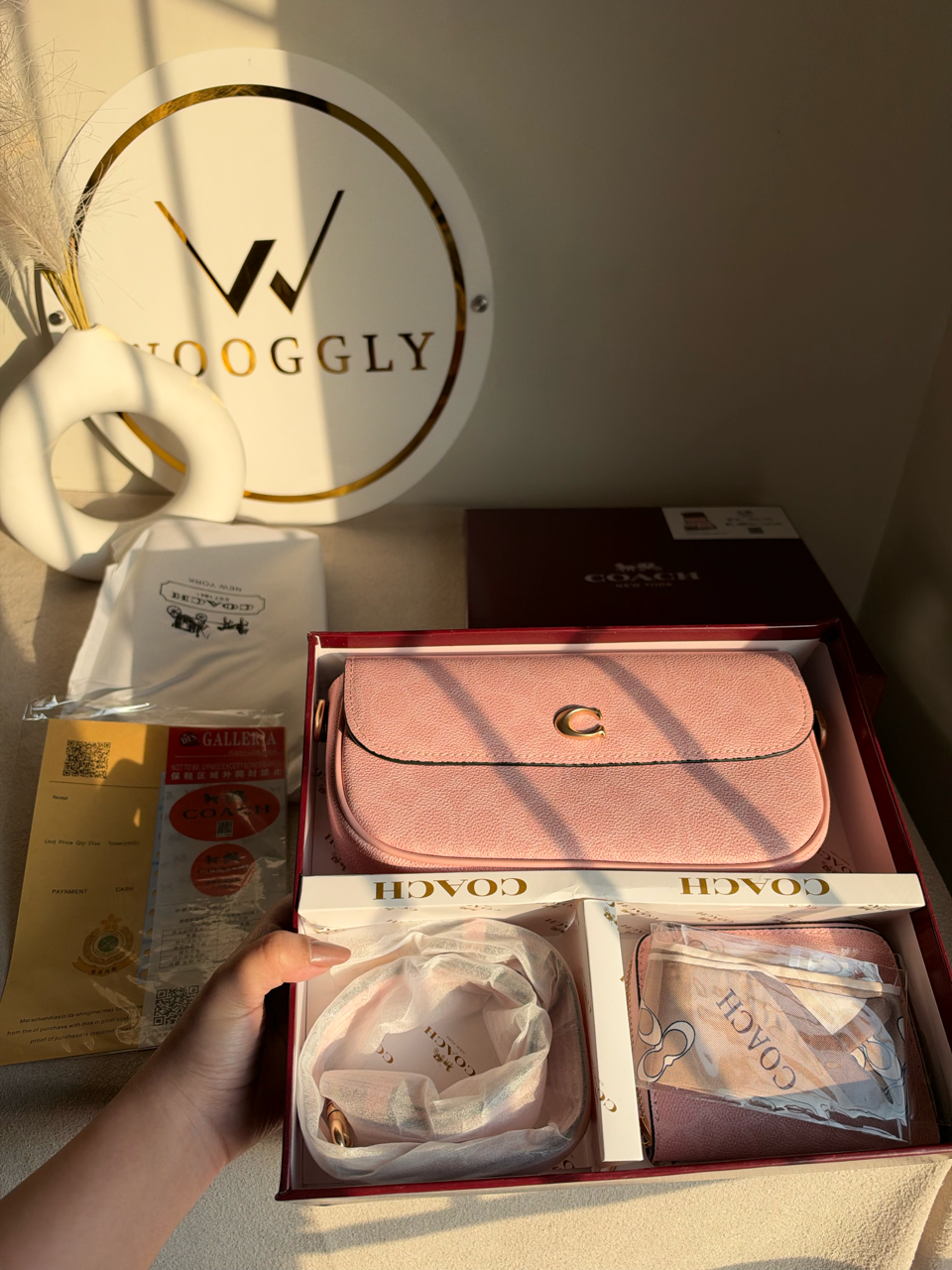 High Quality Gift Set With Wallet & Silk Scarf ( Box Packing) - Pink
