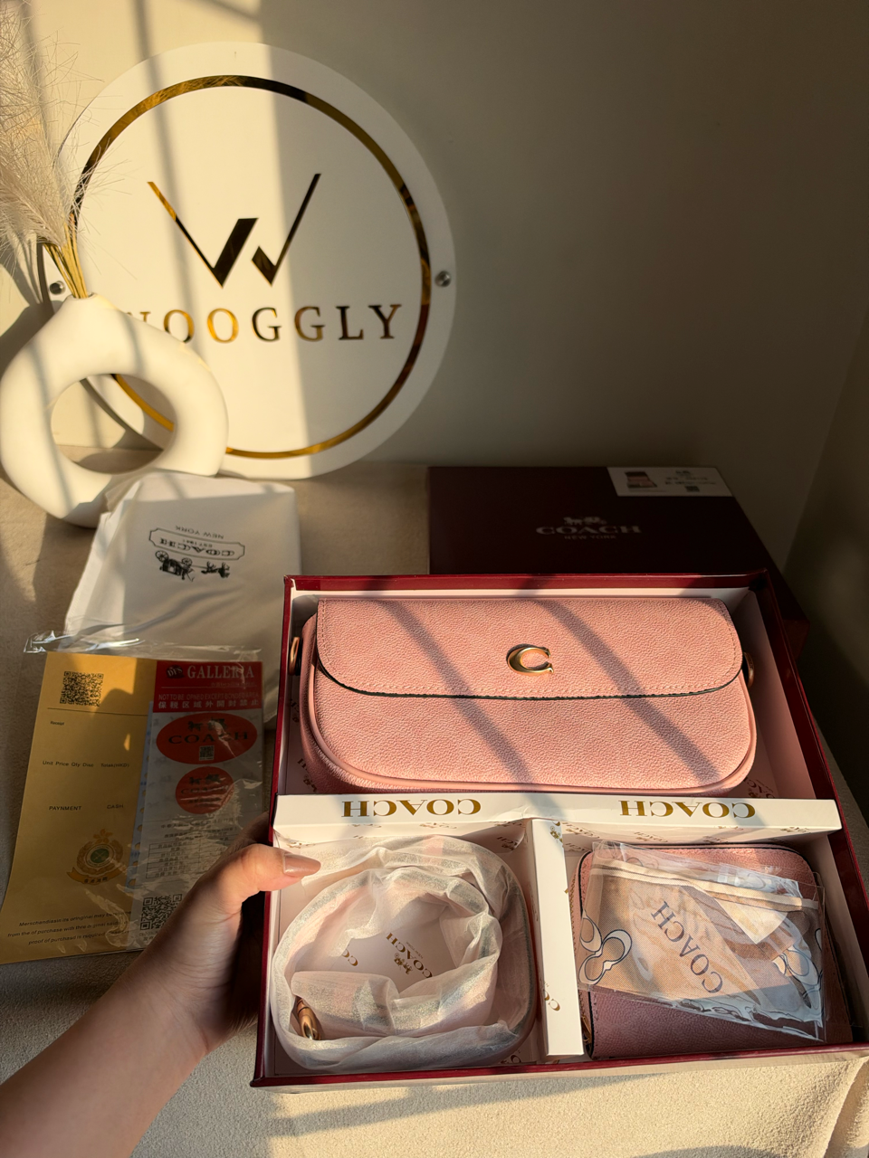High Quality Gift Set With Wallet & Silk Scarf ( Box Packing) - Pink