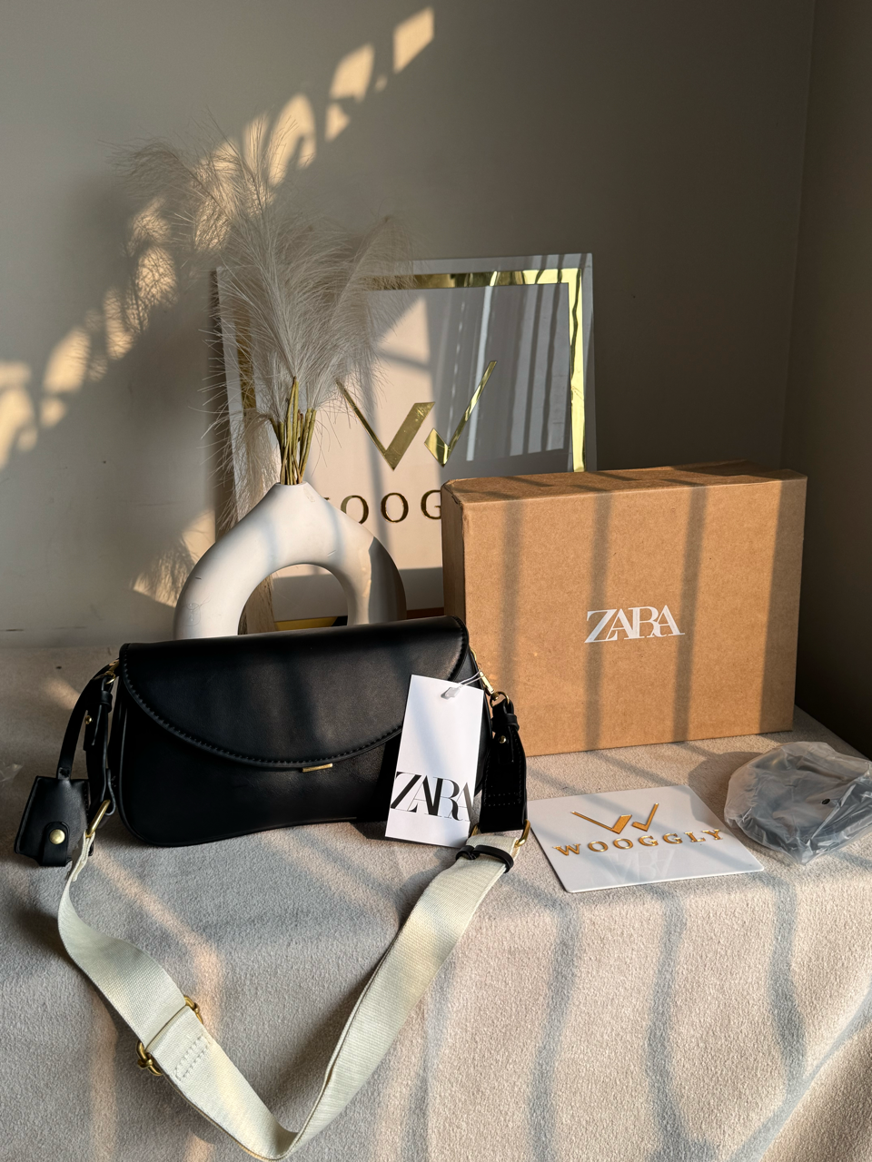 Premium Zara Leather Bag With Box Packing- Brown