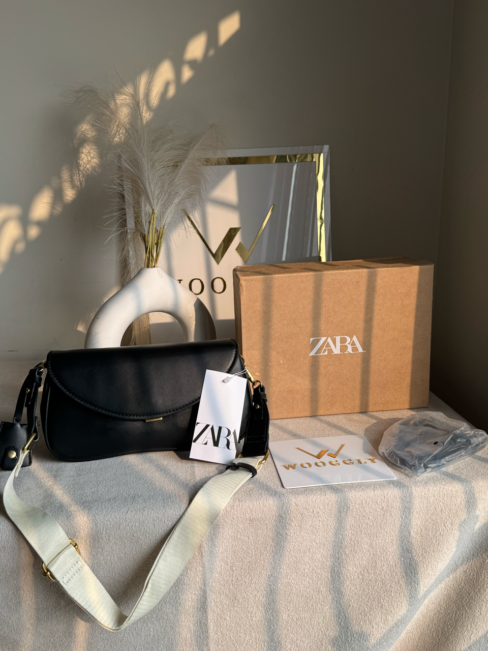 Premium Zara Leather Bag With Box Packing- Black
