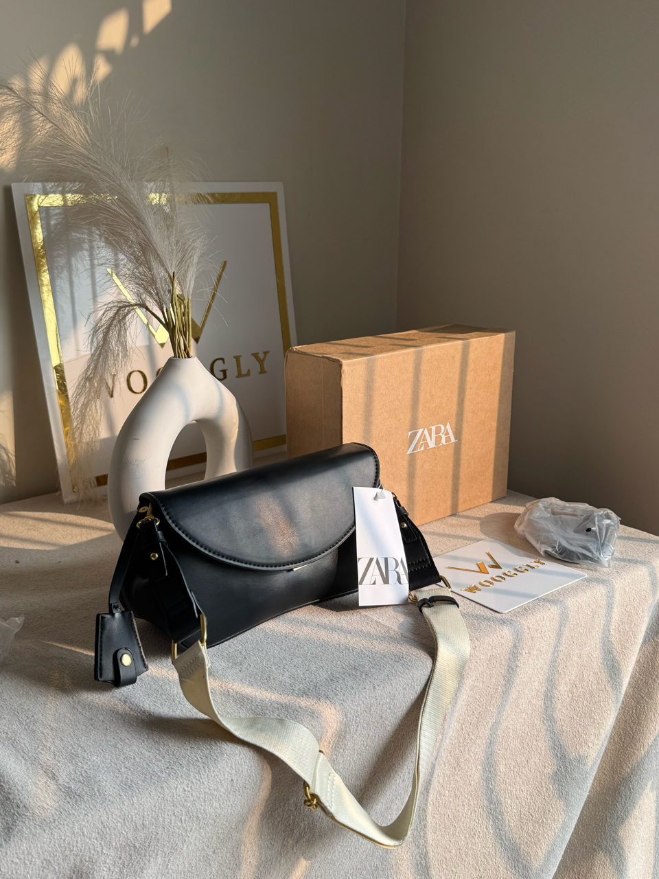 Premium Zara Leather Bag With Box Packing- Black