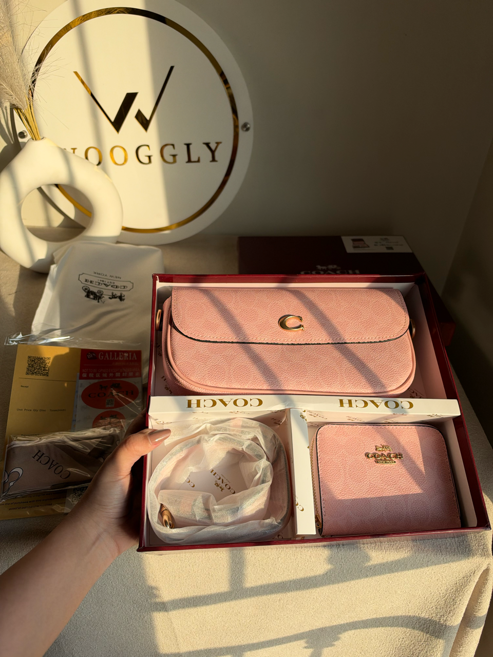 High Quality Gift Set With Wallet & Silk Scarf ( Box Packing) - Pink