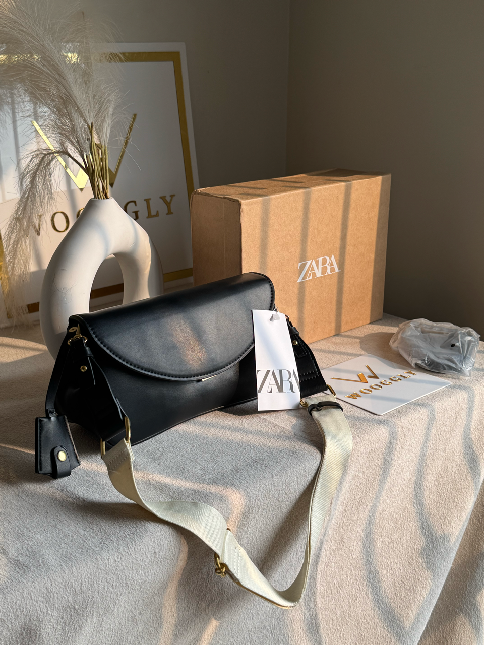 Premium Zara Leather Bag With Box Packing- Black