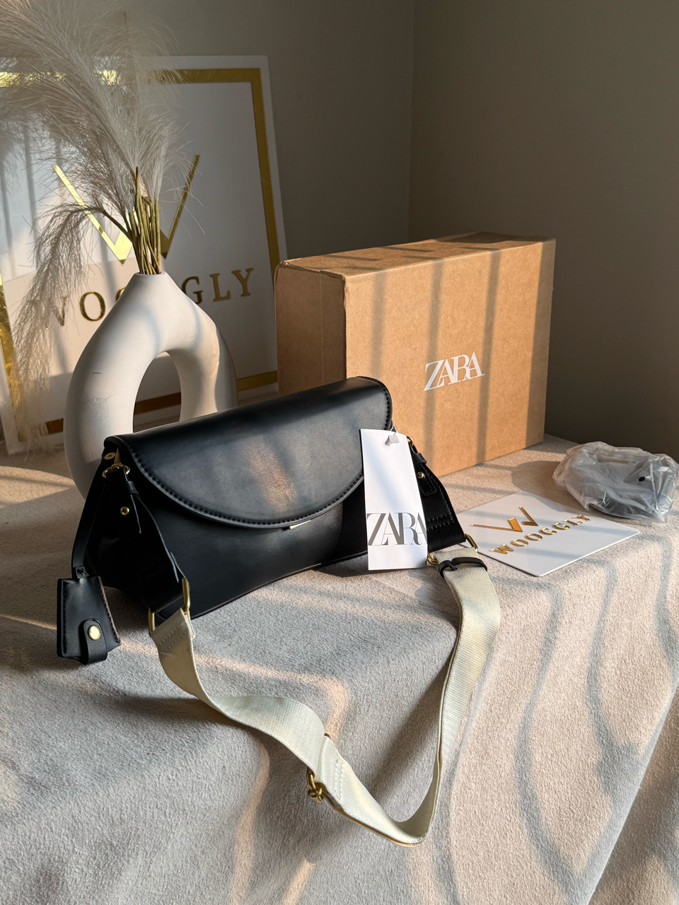 Premium Zara Leather Bag With Box Packing- Black