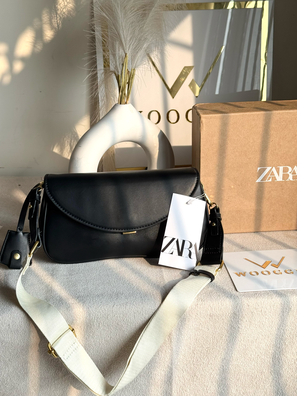 Premium Zara Leather Bag With Box Packing- Black