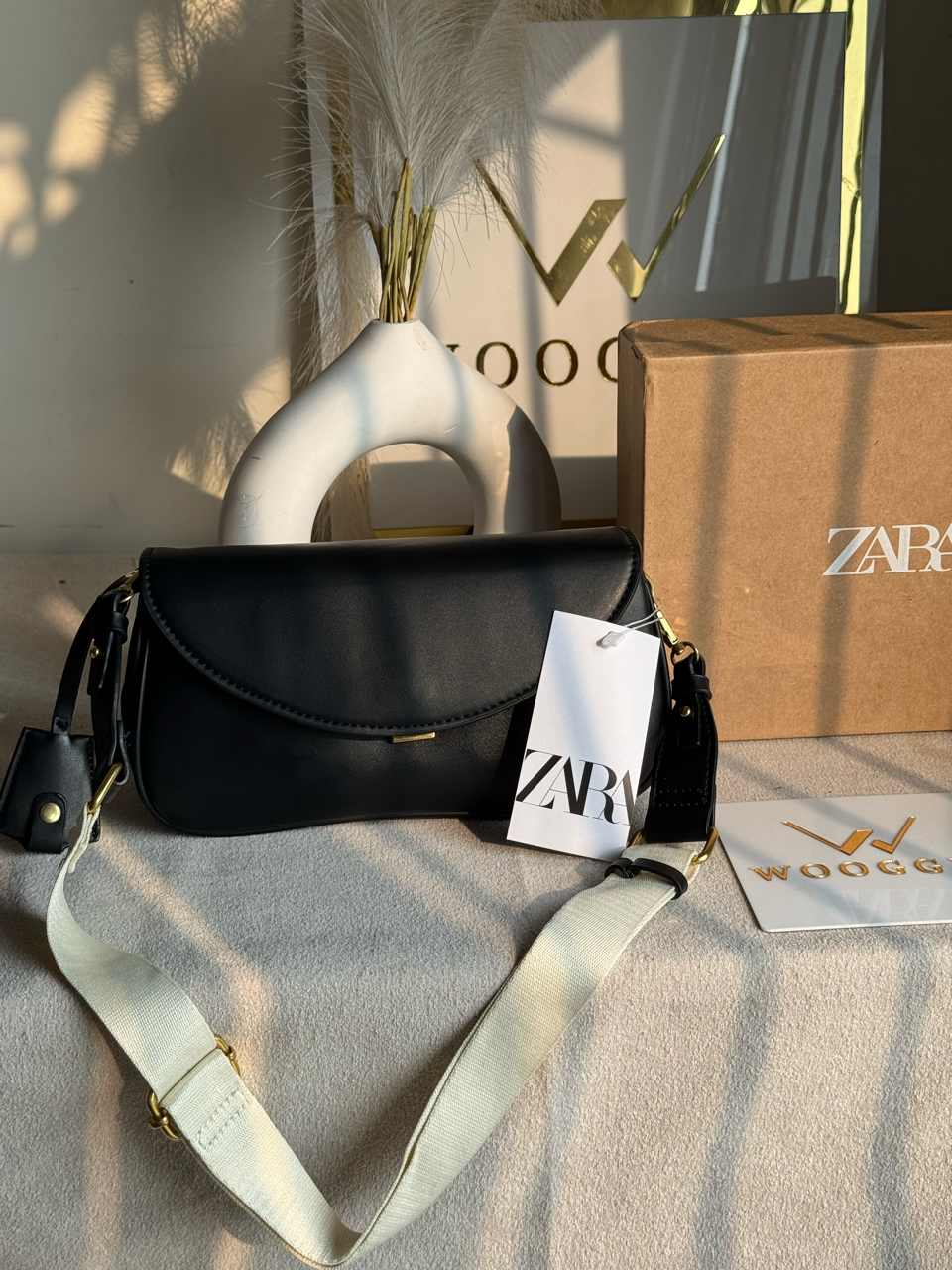 Premium Zara Leather Bag With Box Packing- Black