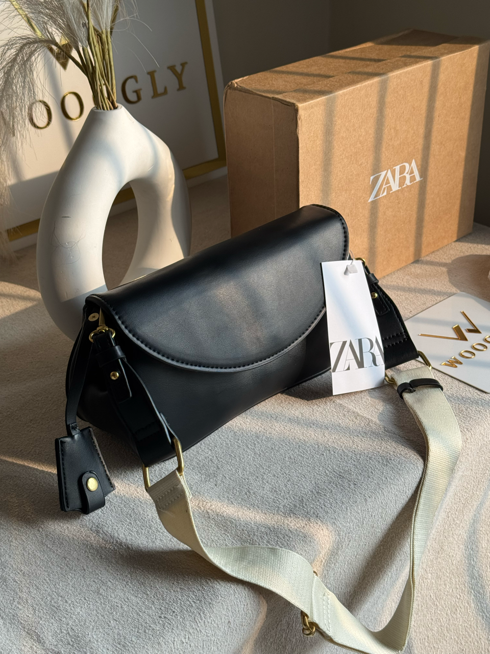 Premium Zara Leather Bag With Box Packing- Black