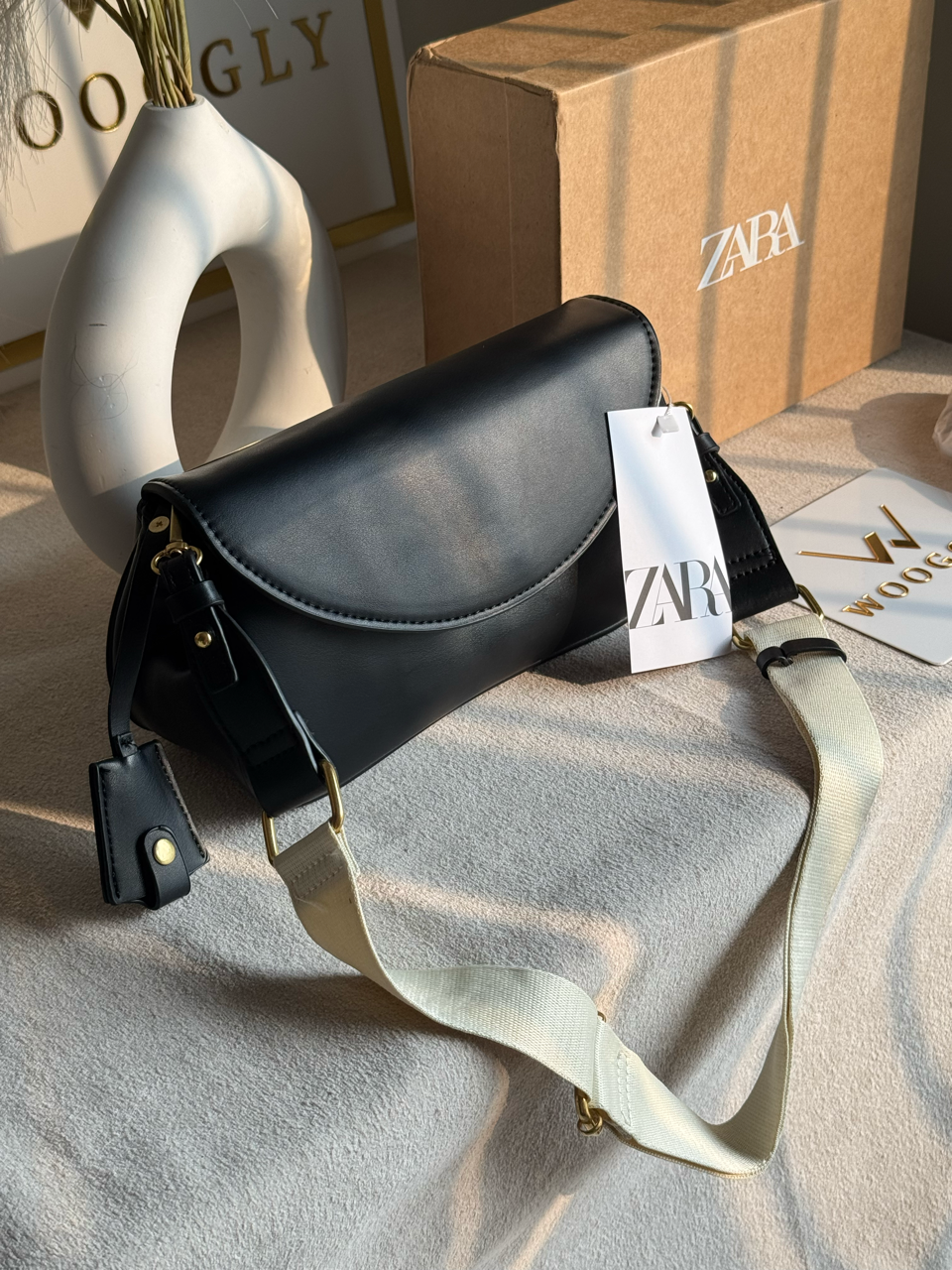 Premium Zara Leather Bag With Box Packing- Black
