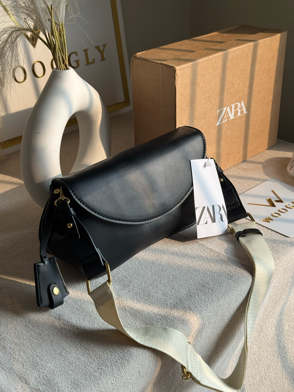Premium Zara Leather Bag With Box Packing- Black