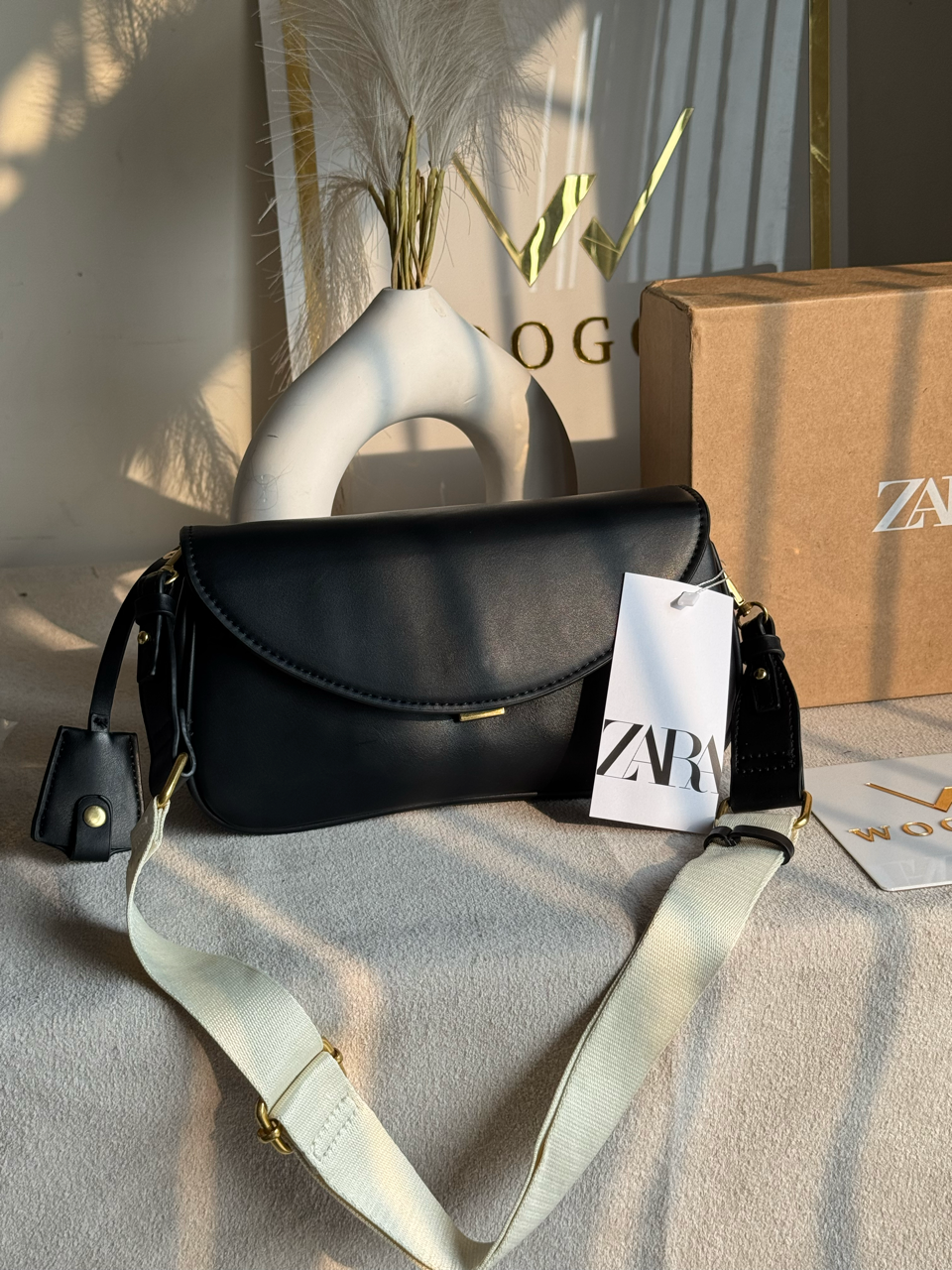 Premium Zara Leather Bag With Box Packing- Black