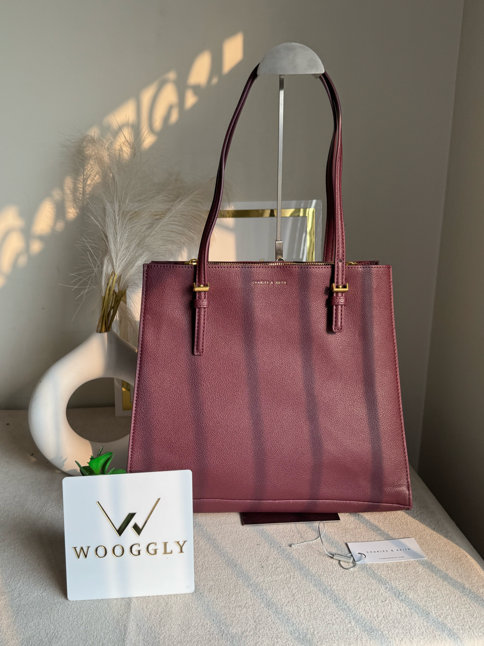 Everyday Essential Charles & Keith Tote Bag - Maroon