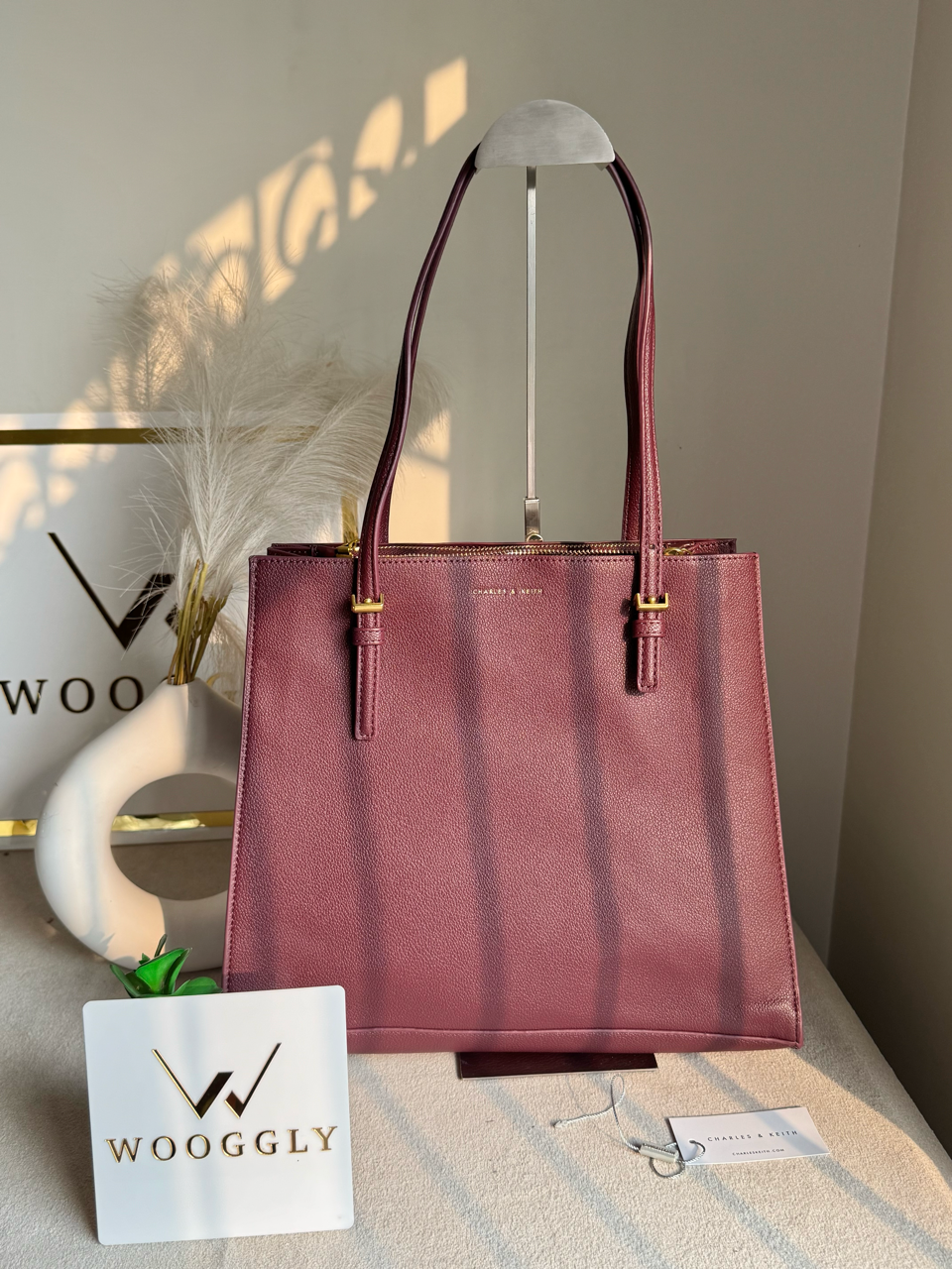 Everyday Essential Charles & Keith Tote Bag - Maroon