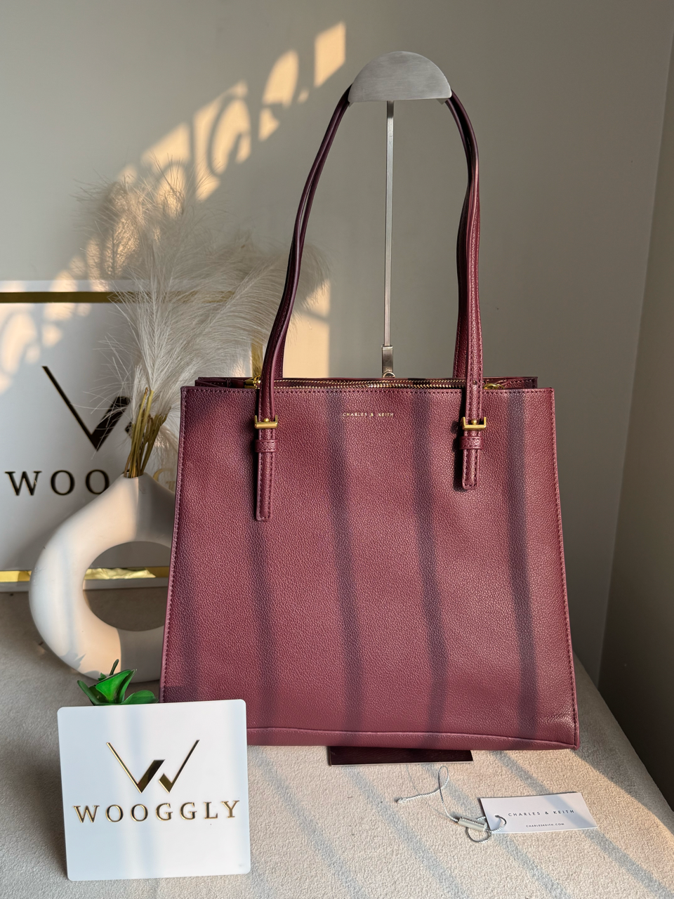 Everyday Essential Charles & Keith Tote Bag - Maroon