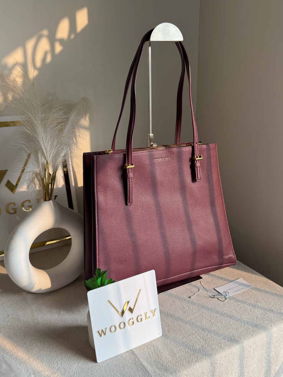 Everyday Essential Charles & Keith Tote Bag - Maroon